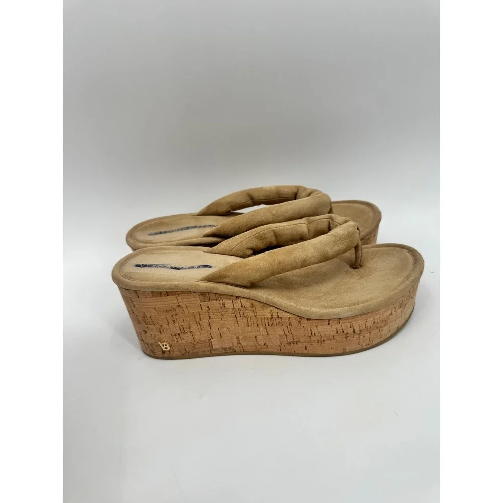Veronica Beard Platform Sandal Women 9.5 Tan Cork Wedge Suede Thong